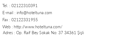 Hotel Tuna telefon numaralar, faks, e-mail, posta adresi ve iletiim bilgileri